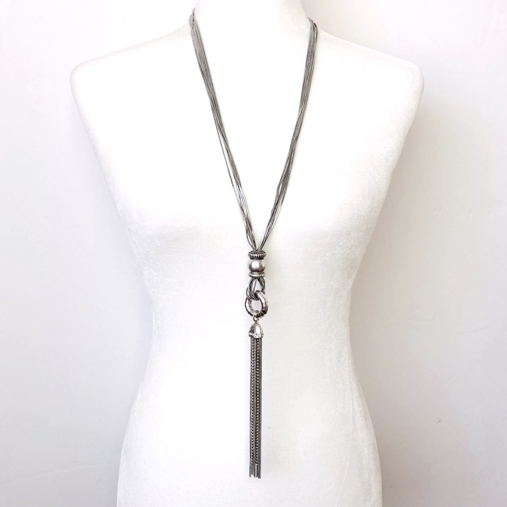 Chico’s Olga Silver Tone Fringe Tassel Necklace